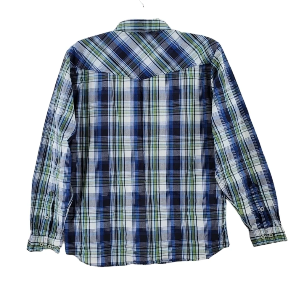 Patagonia Shirt Plaid Organic Cotton Green Blue White Button Up Mens M - Picture 6 of 13